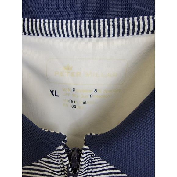 Navy Blue & White UPF Sun Protection PETER MILLAR Short Sleeve Zip Polo Shirt - Picture 3 of 5
